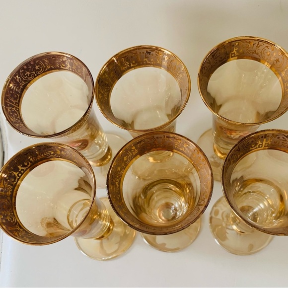 Vintage 24k Gold Trim Rare Gordial Glasses Italy Of 6 - Picture 14 of 16